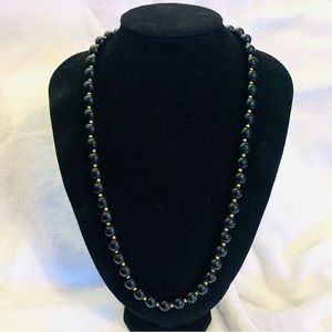 Vintage Black Bead Pearl Necklace